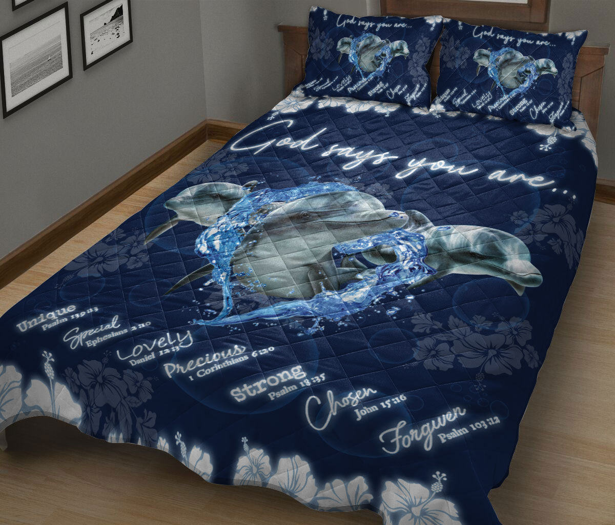 Ohaprints-Quilt-Bed-Set-Pillowcase-Gods-Say-You-Are-Dolphin-And-Flower-Sea-Animal-Lover-Blanket-Bedspread-Bedding-2441-King (90'' x 100'')