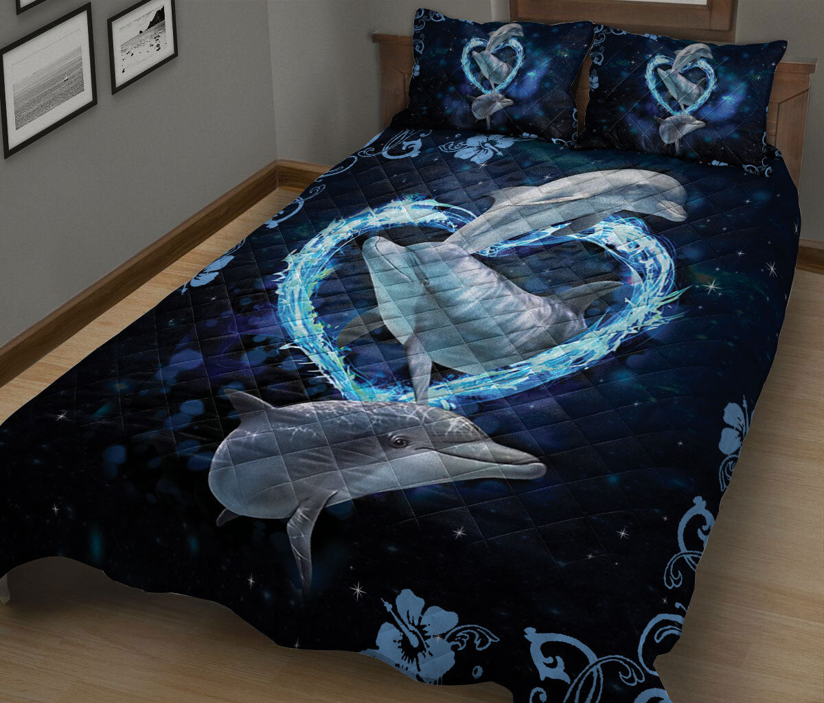 Ohaprints-Quilt-Bed-Set-Pillowcase-Dolphin-Galaxy-Sky-Water-Heart-Sea-Animal-Lover-Blanket-Bedspread-Bedding-1280-King (90'' x 100'')