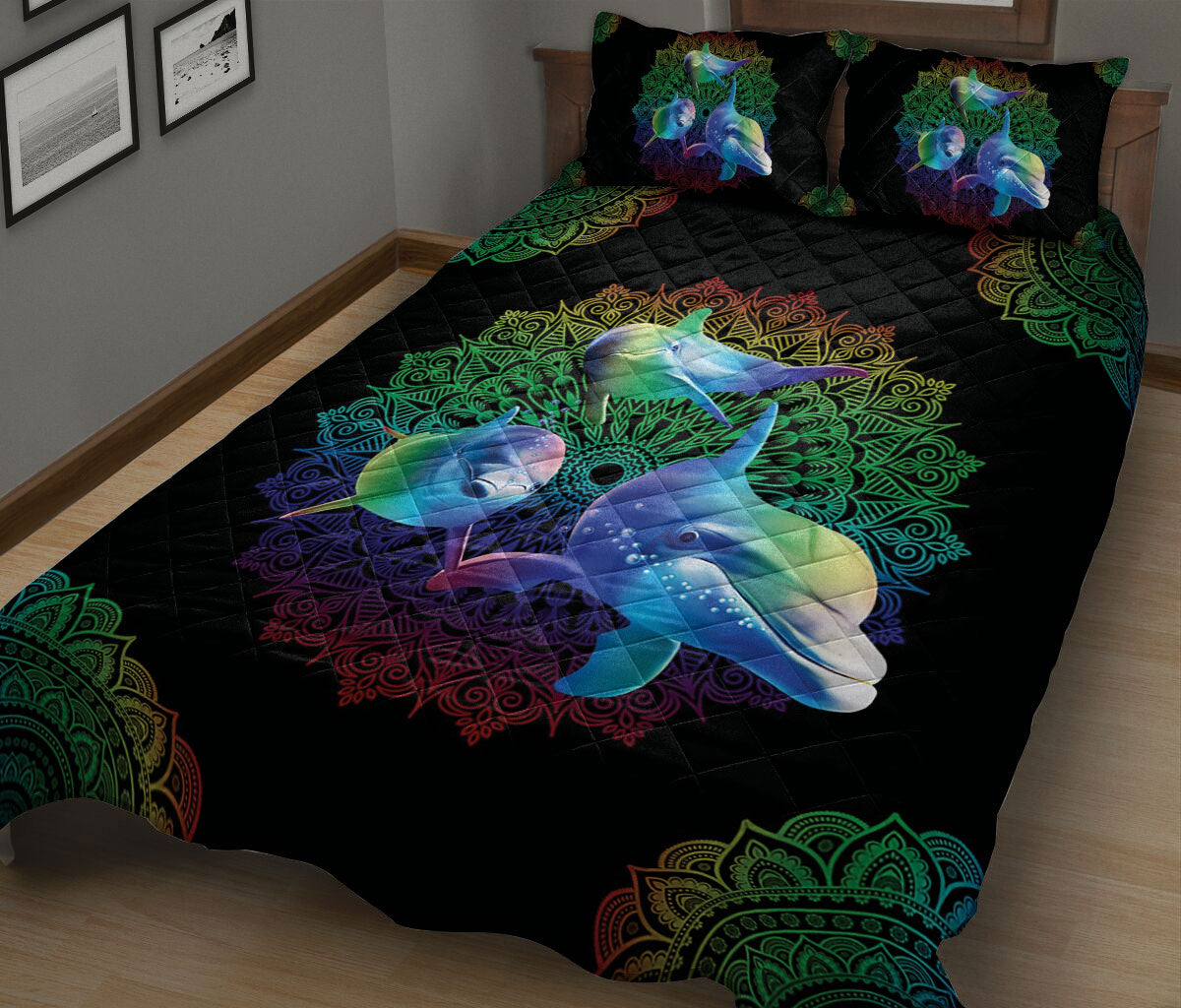 Ohaprints-Quilt-Bed-Set-Pillowcase-Rainbow-Dolphin-Mandala-Pattern-Sea-Animal-Lover-Blanket-Bedspread-Bedding-2431-King (90'' x 100'')