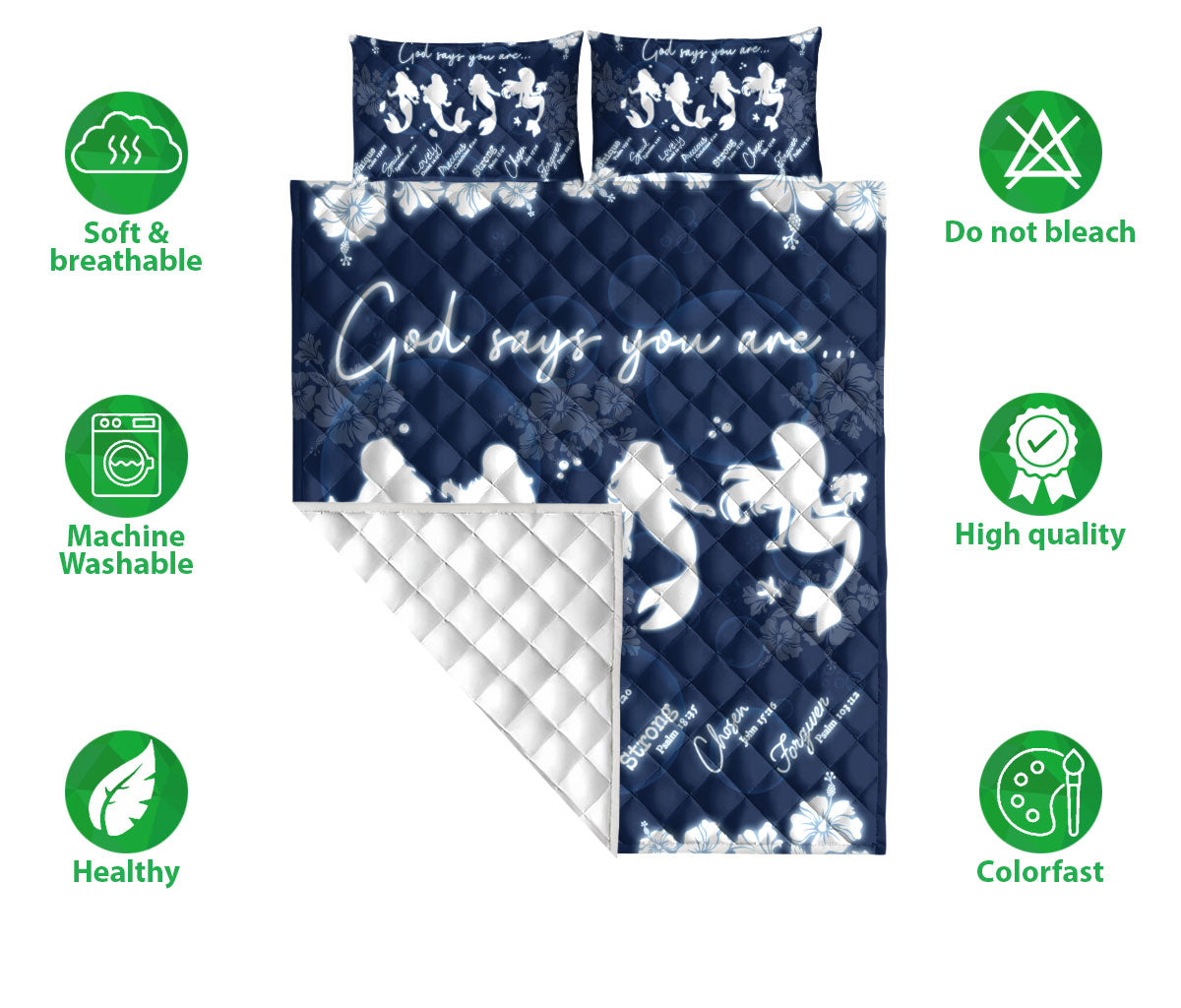 Ohaprints-Quilt-Bed-Set-Pillowcase-God-Says-Yo-Are-Marmaid-And-Flower-Blanket-Bedspread-Bedding-202-Double (70'' x 80'')