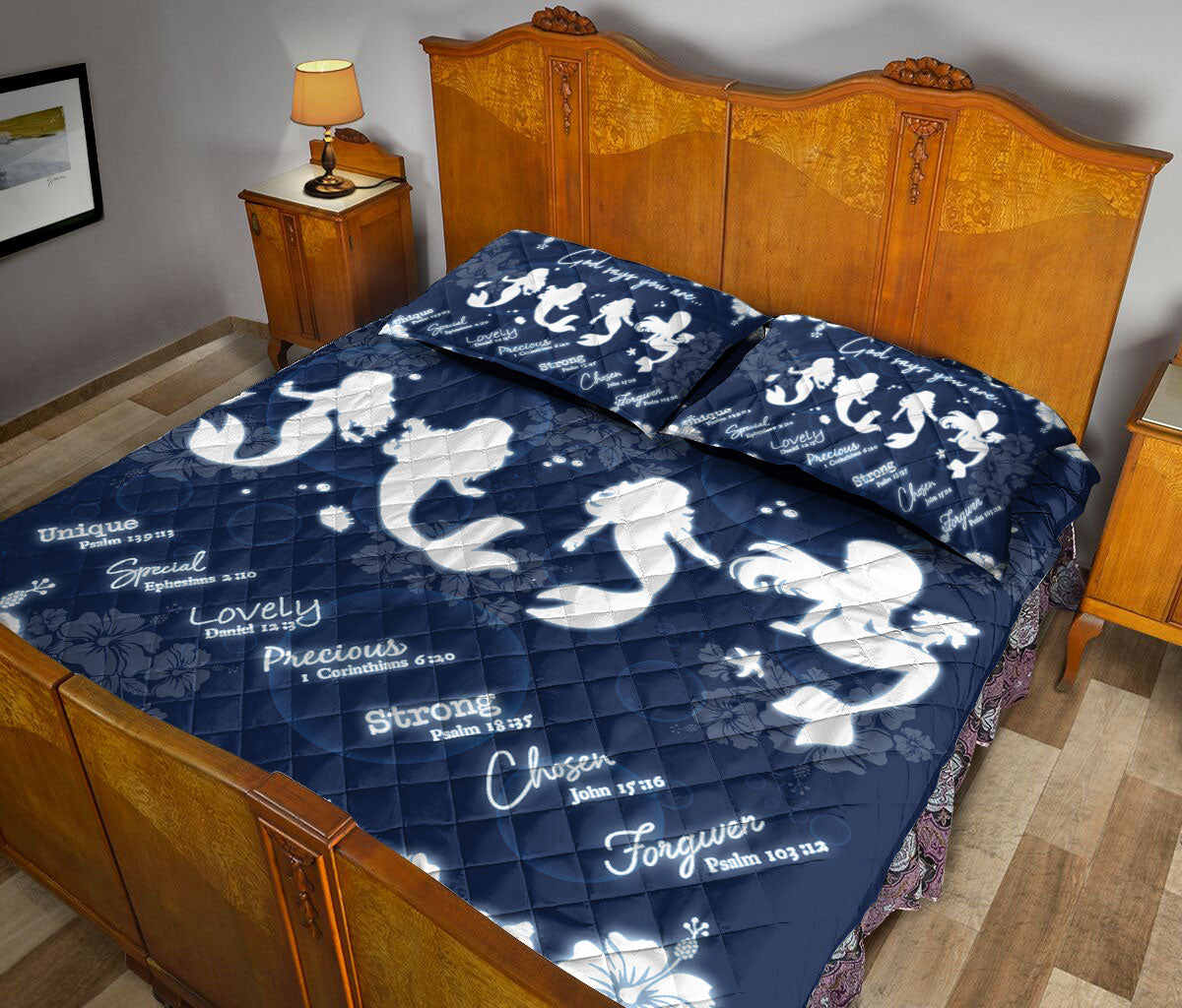 Ohaprints-Quilt-Bed-Set-Pillowcase-God-Says-Yo-Are-Marmaid-And-Flower-Blanket-Bedspread-Bedding-202-Queen (80'' x 90'')