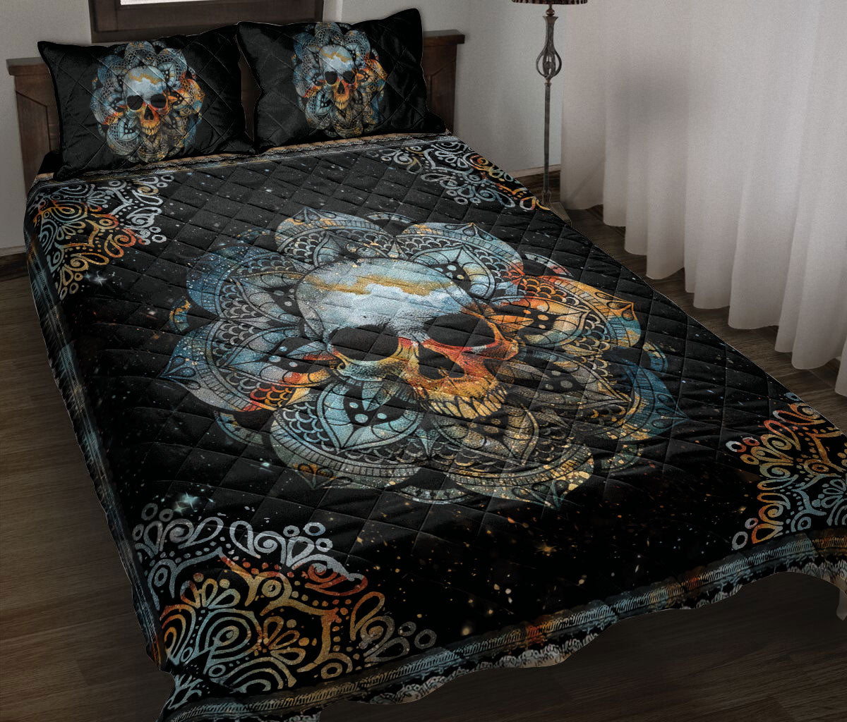 Ohaprints-Quilt-Bed-Set-Pillowcase-Skull-Skeleton-Mandala-Pattern-Gift-For-Skull-Lover-Blanket-Bedspread-Bedding-1825-Throw (55'' x 60'')