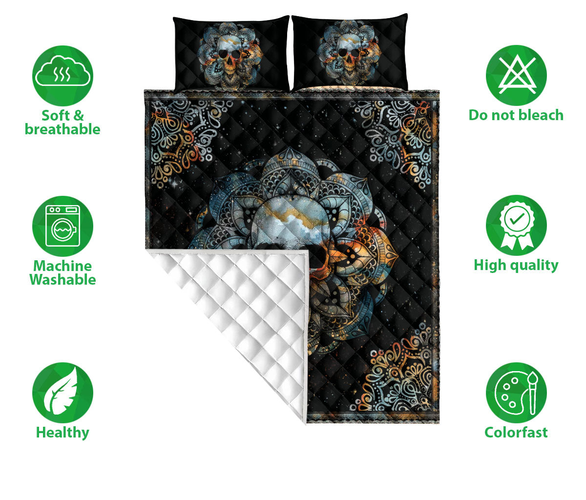 Ohaprints-Quilt-Bed-Set-Pillowcase-Skull-Skeleton-Mandala-Pattern-Gift-For-Skull-Lover-Blanket-Bedspread-Bedding-1825-Double (70'' x 80'')