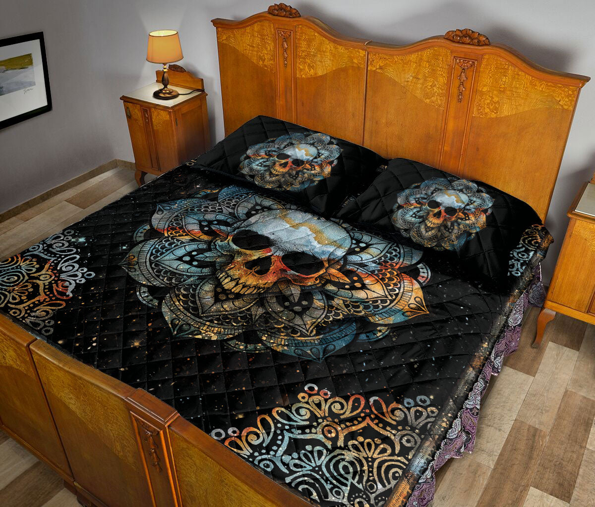 Ohaprints-Quilt-Bed-Set-Pillowcase-Skull-Skeleton-Mandala-Pattern-Gift-For-Skull-Lover-Blanket-Bedspread-Bedding-1825-Queen (80'' x 90'')