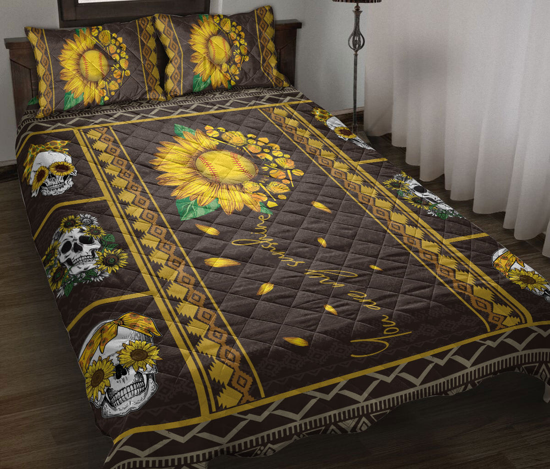 Ohaprints-Quilt-Bed-Set-Pillowcase-Softball-Sunflower-Skull-Girl-You-Are-My-Sunshine-Blanket-Bedspread-Bedding-1818-Throw (55'' x 60'')