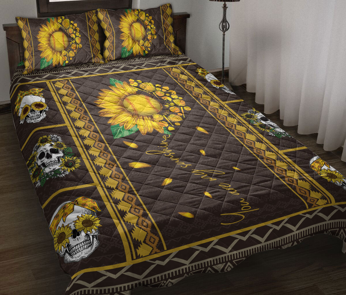 Ohaprints-Quilt-Bed-Set-Pillowcase-Softball-Sunflower-Skull-Girl-You-Are-My-Sunshine-Blanket-Bedspread-Bedding-1818-Throw (55'' x 60'')