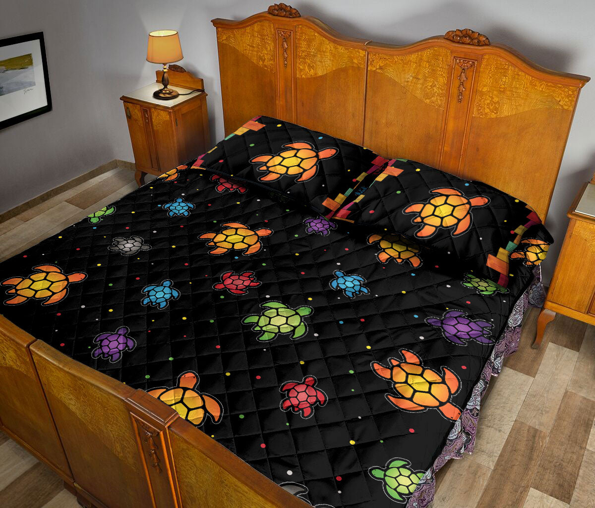 Ohaprints-Quilt-Bed-Set-Pillowcase-Little-Sea-Turtle-On-The-Sky-Colorful-Sea-Turtle-Ocean-Animal-Lover-Blanket-Bedspread-Bedding-1285-Queen (80'' x 90'')