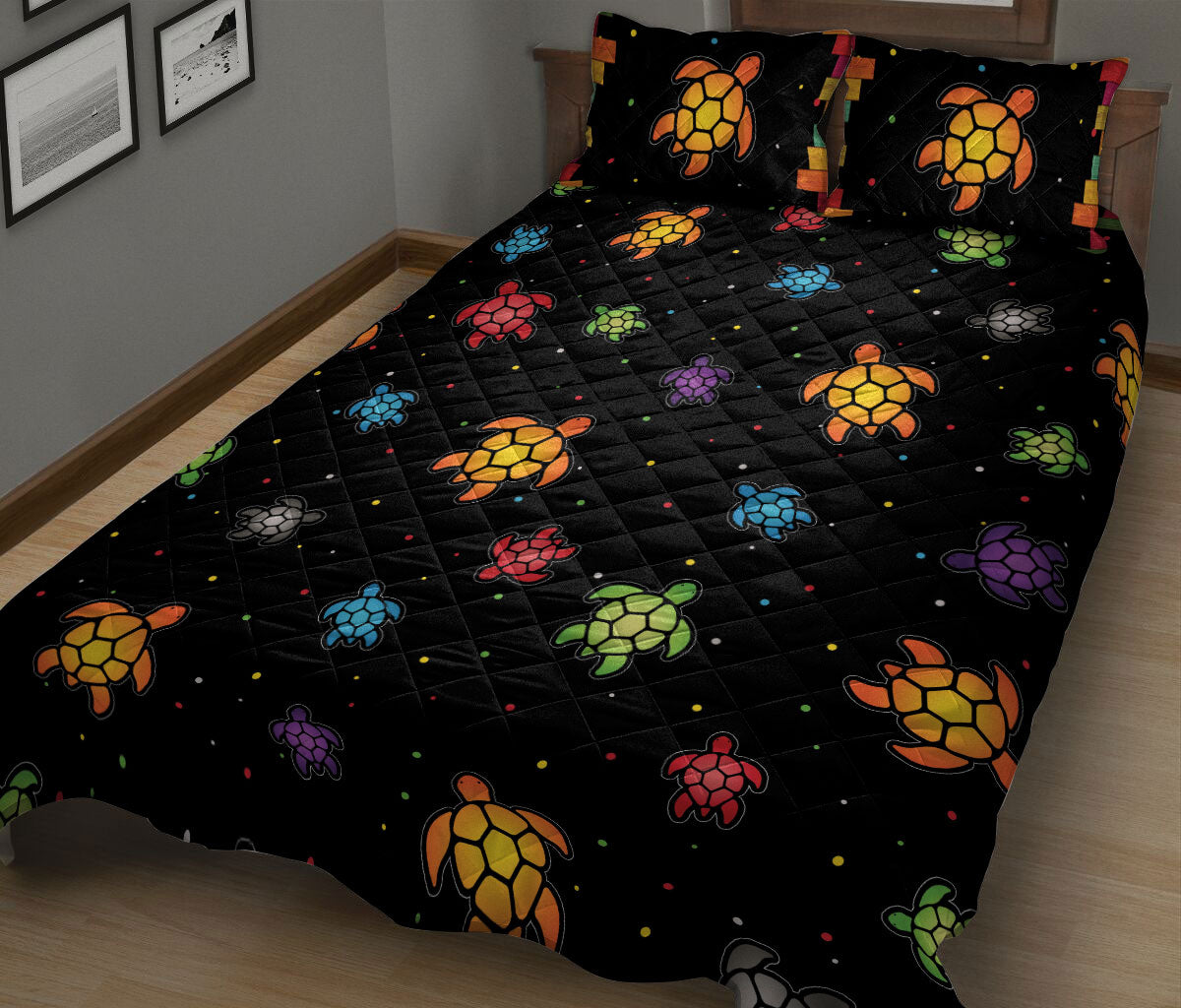 Ohaprints-Quilt-Bed-Set-Pillowcase-Little-Sea-Turtle-On-The-Sky-Colorful-Sea-Turtle-Ocean-Animal-Lover-Blanket-Bedspread-Bedding-1285-King (90'' x 100'')