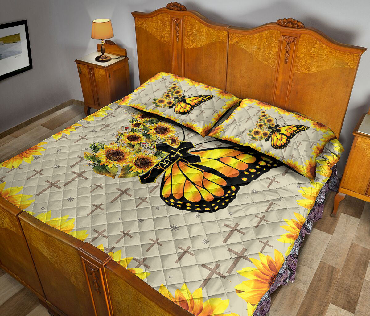 Ohaprints-Quilt-Bed-Set-Pillowcase-The-Cross-Pattern-Faith-Butterfly-Sunflower-Christian-Blanket-Bedspread-Bedding-1808-Queen (80'' x 90'')