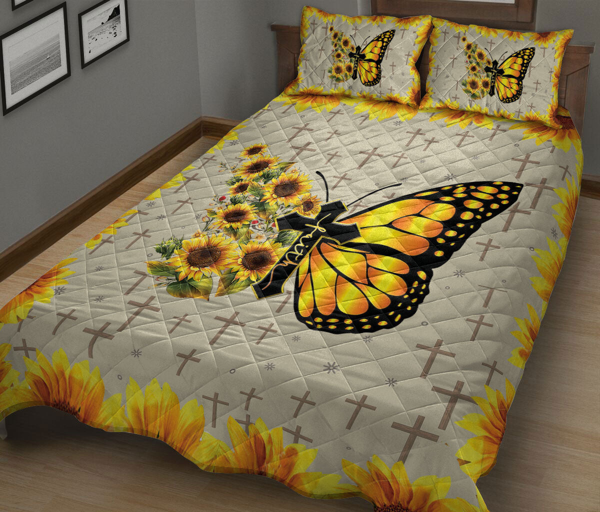 Ohaprints-Quilt-Bed-Set-Pillowcase-The-Cross-Pattern-Faith-Butterfly-Sunflower-Christian-Blanket-Bedspread-Bedding-1808-King (90'' x 100'')