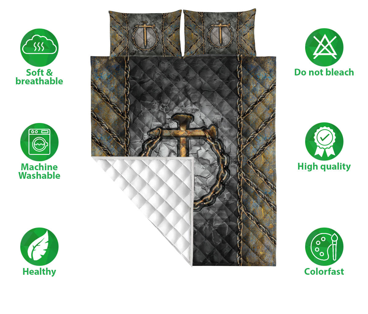 Ohaprints-Quilt-Bed-Set-Pillowcase-Jesus-Nail-Cross-And-Chain-Christian-Gift-Blanket-Bedspread-Bedding-1205-Double (70'' x 80'')