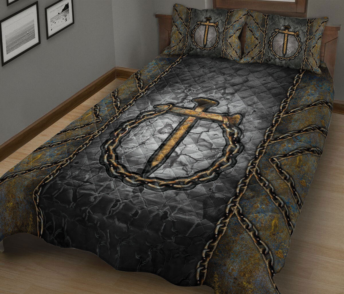 Ohaprints-Quilt-Bed-Set-Pillowcase-Jesus-Nail-Cross-And-Chain-Christian-Gift-Blanket-Bedspread-Bedding-1205-King (90'' x 100'')