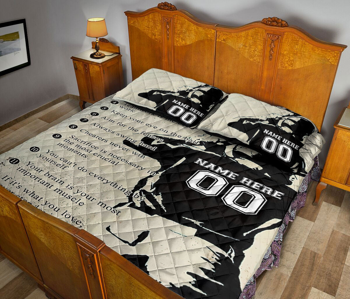 Ohaprints-Quilt-Bed-Set-Pillowcase-Baseball-Life-Lesson-Boy-Player-Fan-Vintage-Custom-Personalized-Name-Number-Blanket-Bedspread-Bedding-3185-King (90'' x 100'')