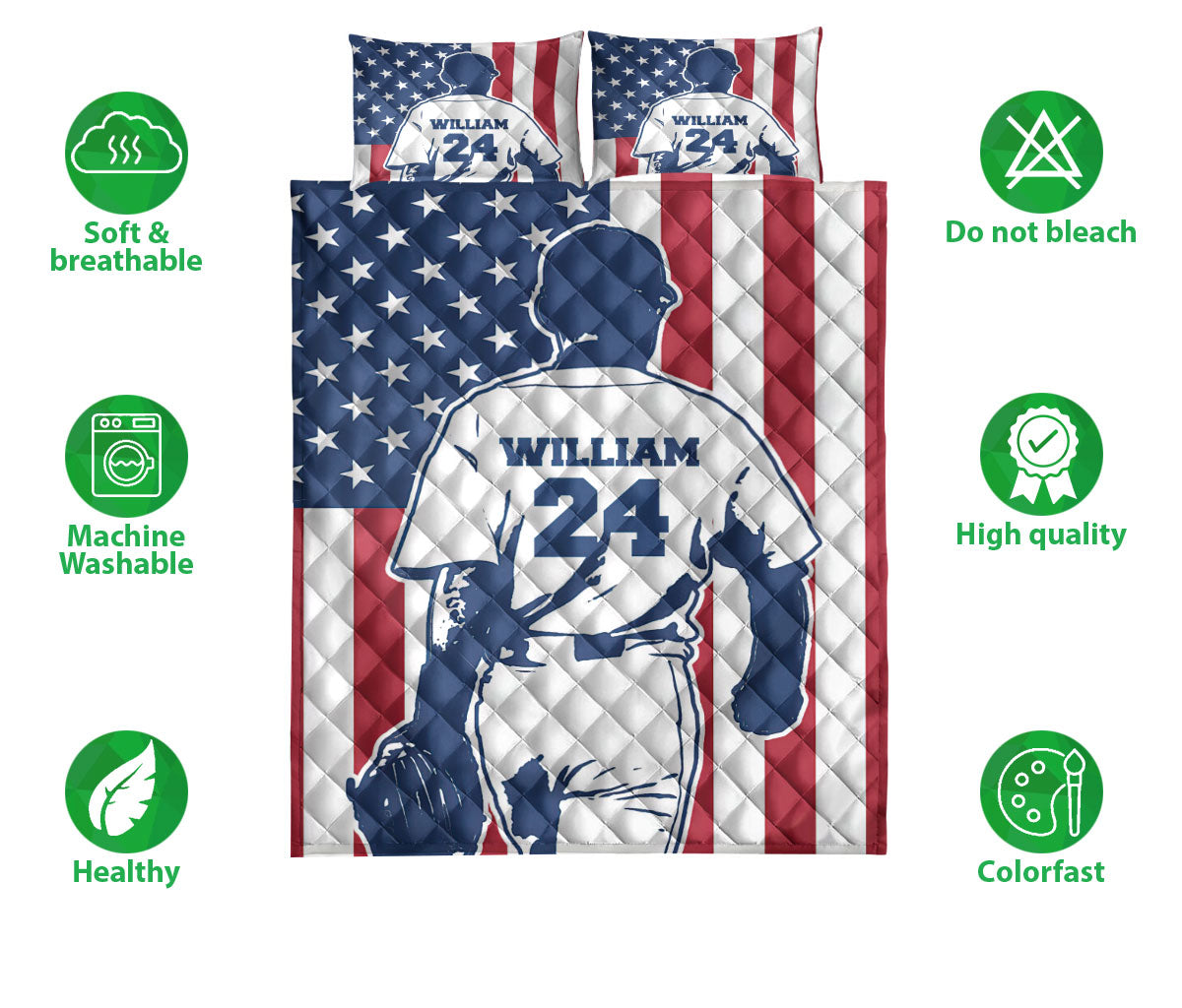 Ohaprints-Quilt-Bed-Set-Pillowcase-Baseball-Boy-America-Us-Flag-Player-Fan-Gift-Custom-Personalized-Name-Number-Blanket-Bedspread-Bedding-3186-Double (70'' x 80'')