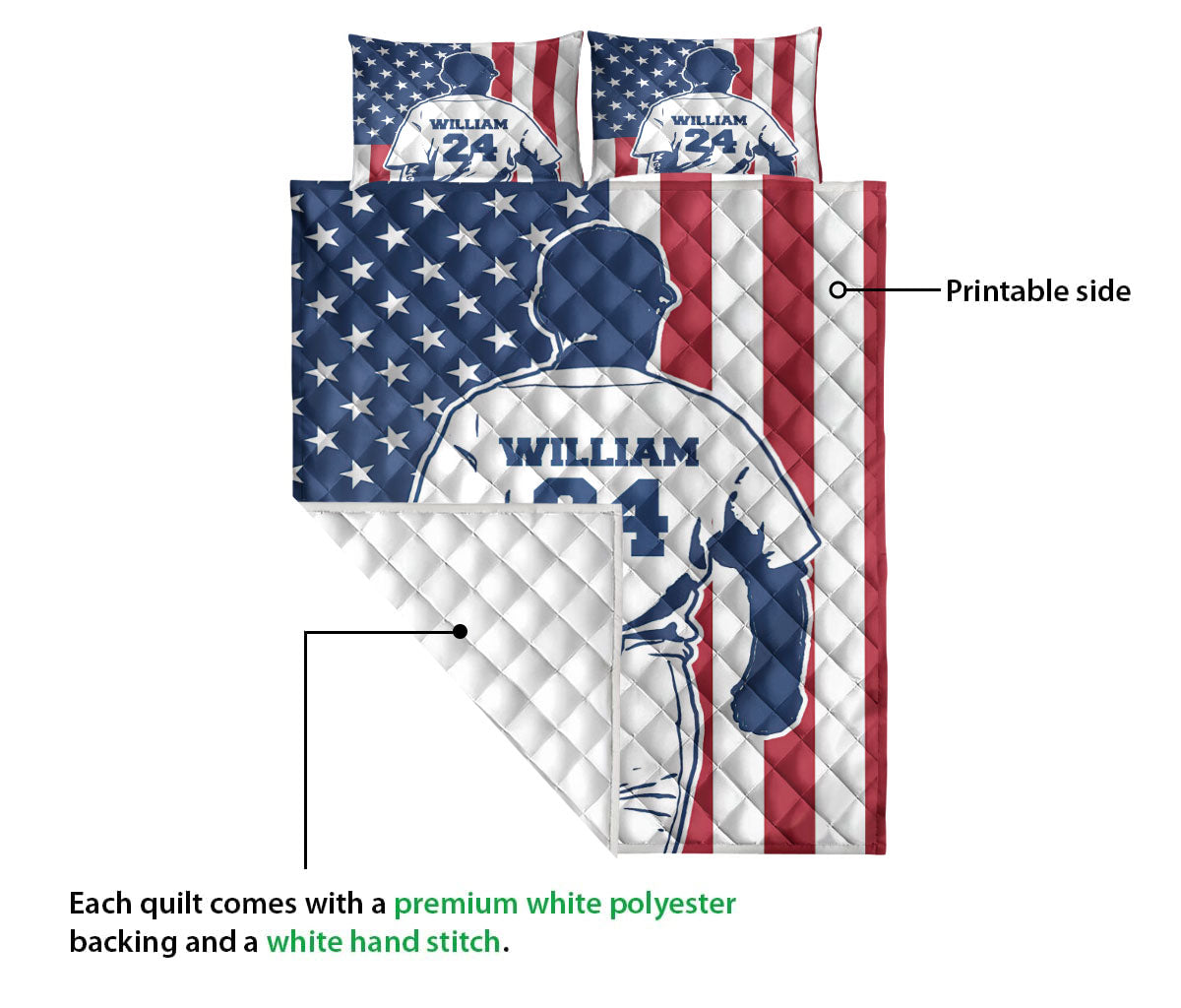 Ohaprints-Quilt-Bed-Set-Pillowcase-Baseball-Boy-America-Us-Flag-Player-Fan-Gift-Custom-Personalized-Name-Number-Blanket-Bedspread-Bedding-3186-Queen (80'' x 90'')