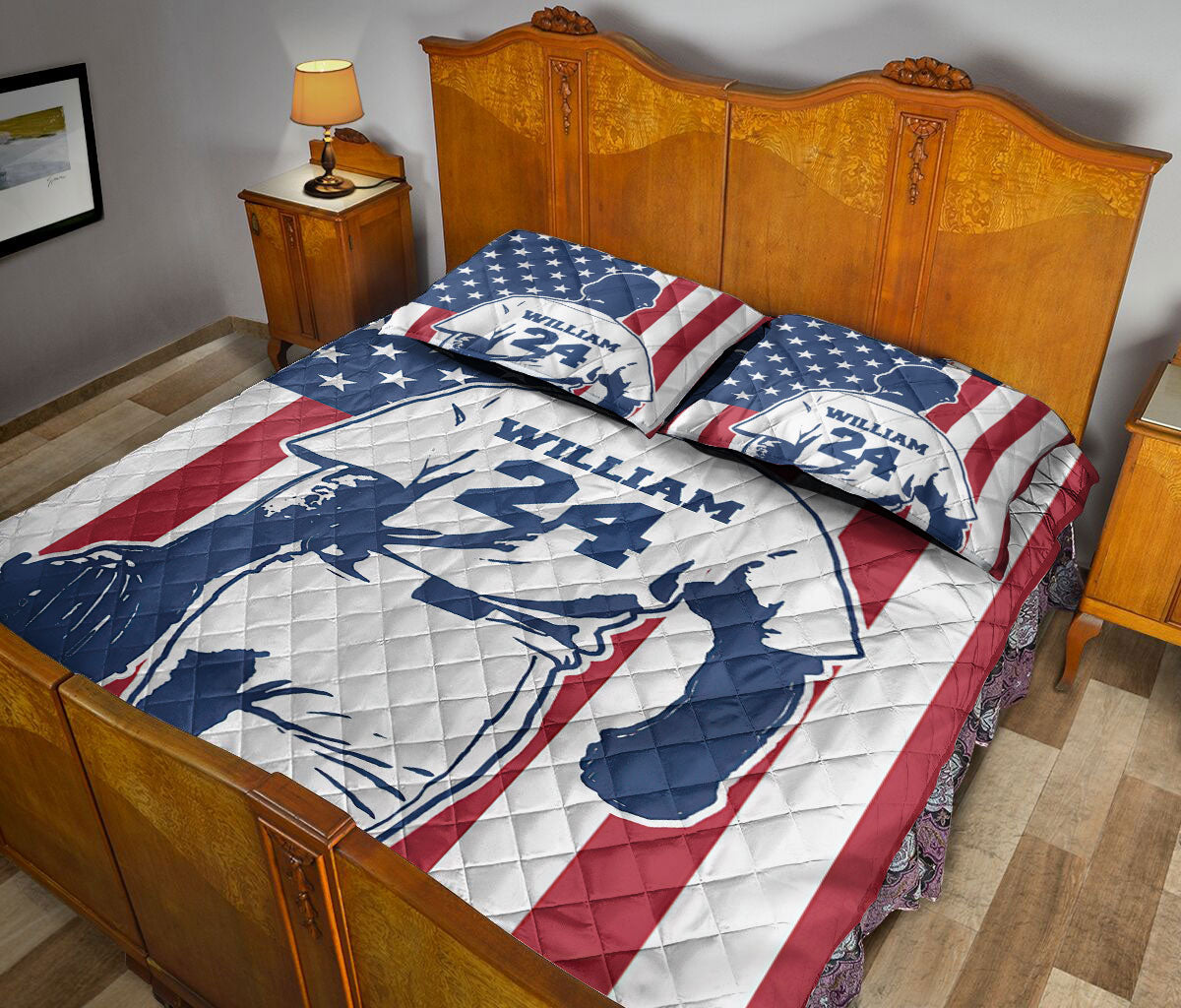 Ohaprints-Quilt-Bed-Set-Pillowcase-Baseball-Boy-America-Us-Flag-Player-Fan-Gift-Custom-Personalized-Name-Number-Blanket-Bedspread-Bedding-3186-King (90'' x 100'')