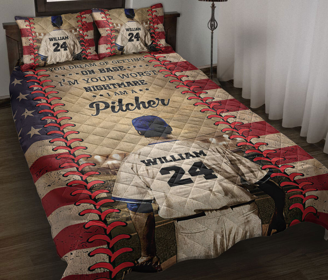 Ohaprints-Quilt-Bed-Set-Pillowcase-Baseball-Pitcher-Boy-Player-Fan-Idea-Vintage-Custom-Personalized-Name-Number-Blanket-Bedspread-Bedding-3189-Throw (55'' x 60'')
