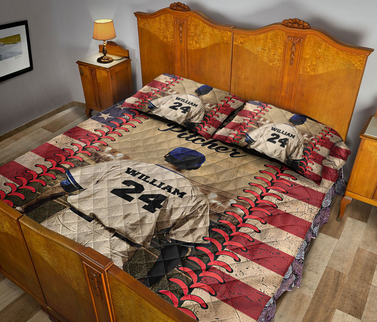 Ohaprints-Quilt-Bed-Set-Pillowcase-Baseball-Pitcher-Boy-Player-Fan-Idea-Vintage-Custom-Personalized-Name-Number-Blanket-Bedspread-Bedding-3189-King (90'' x 100'')