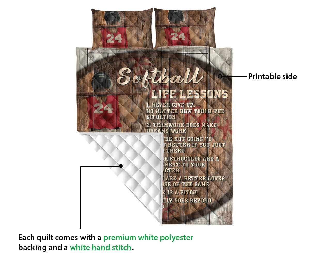 Ohaprints-Quilt-Bed-Set-Pillowcase-Softball-Life-Leson-Girl-Vintage-Unique-Idea-Custom-Personalized-Number-Blanket-Bedspread-Bedding-3083-Queen (80'' x 90'')