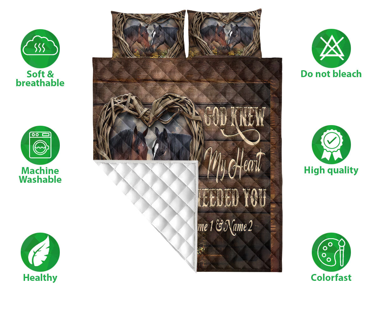 Ohaprints-Quilt-Bed-Set-Pillowcase-Horse-Couple-Brown-Farm-Animal-Cowboy-Cowgirl-Love-Custom-Personalized-Name-Blanket-Bedspread-Bedding-2370-Double (70'' x 80'')