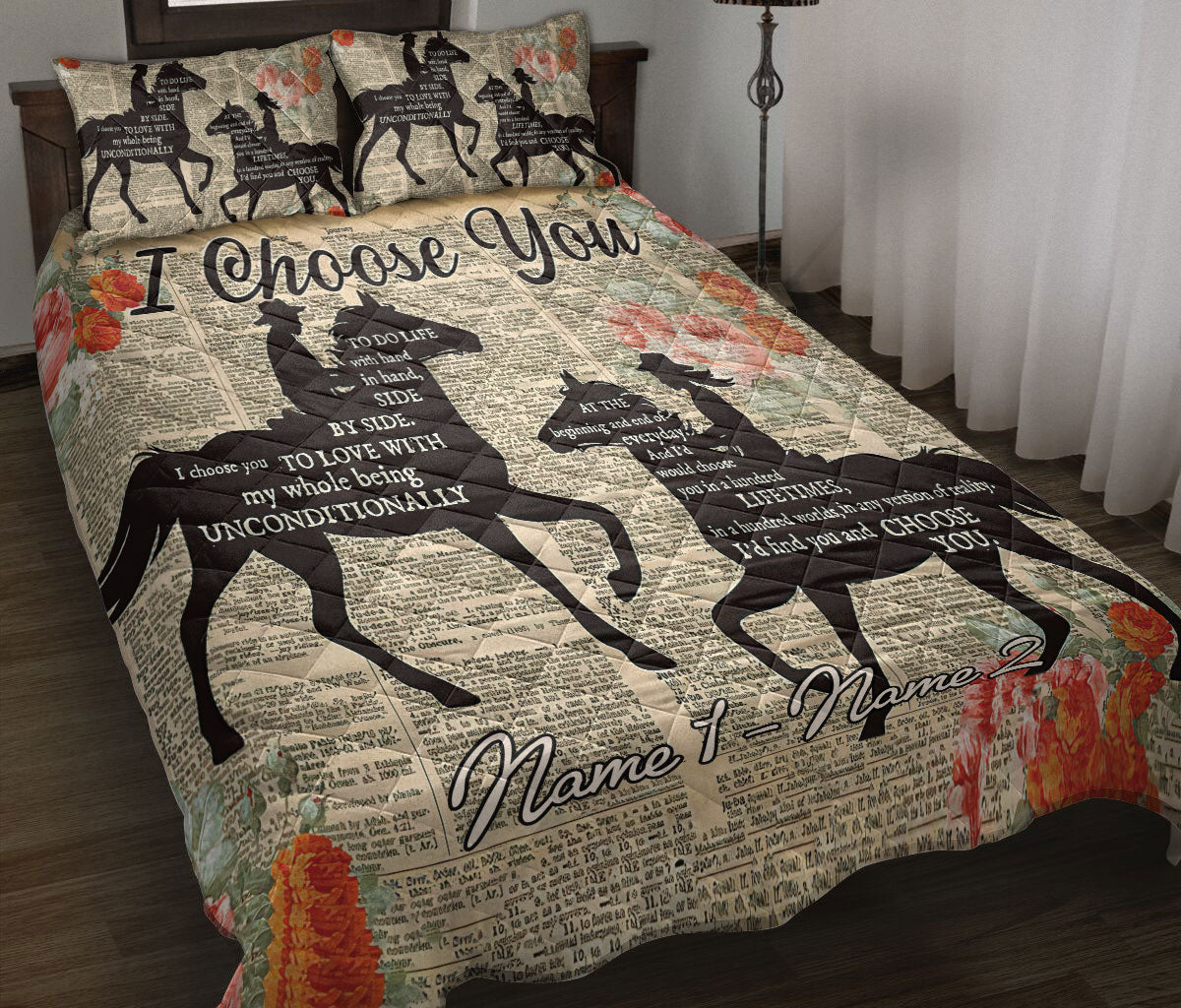 Ohaprints-Quilt-Bed-Set-Pillowcase-Western-Cowboy-Cowgirl-Couple-Horse-Lover-Brown-Custom-Personalized-Name-Blanket-Bedspread-Bedding-1447-Throw (55'' x 60'')