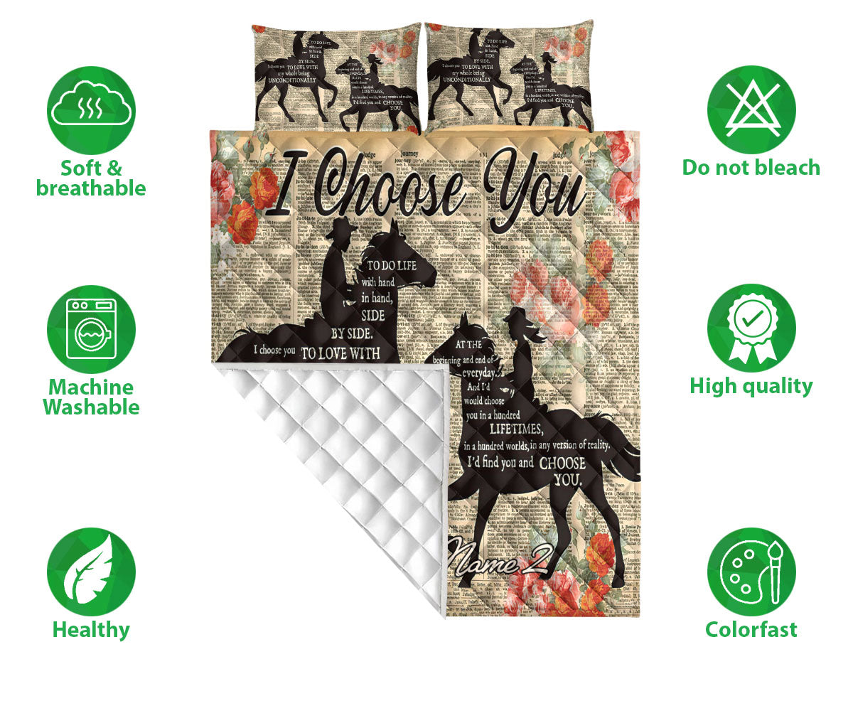 Ohaprints-Quilt-Bed-Set-Pillowcase-Western-Cowboy-Cowgirl-Couple-Horse-Lover-Brown-Custom-Personalized-Name-Blanket-Bedspread-Bedding-1447-Double (70'' x 80'')