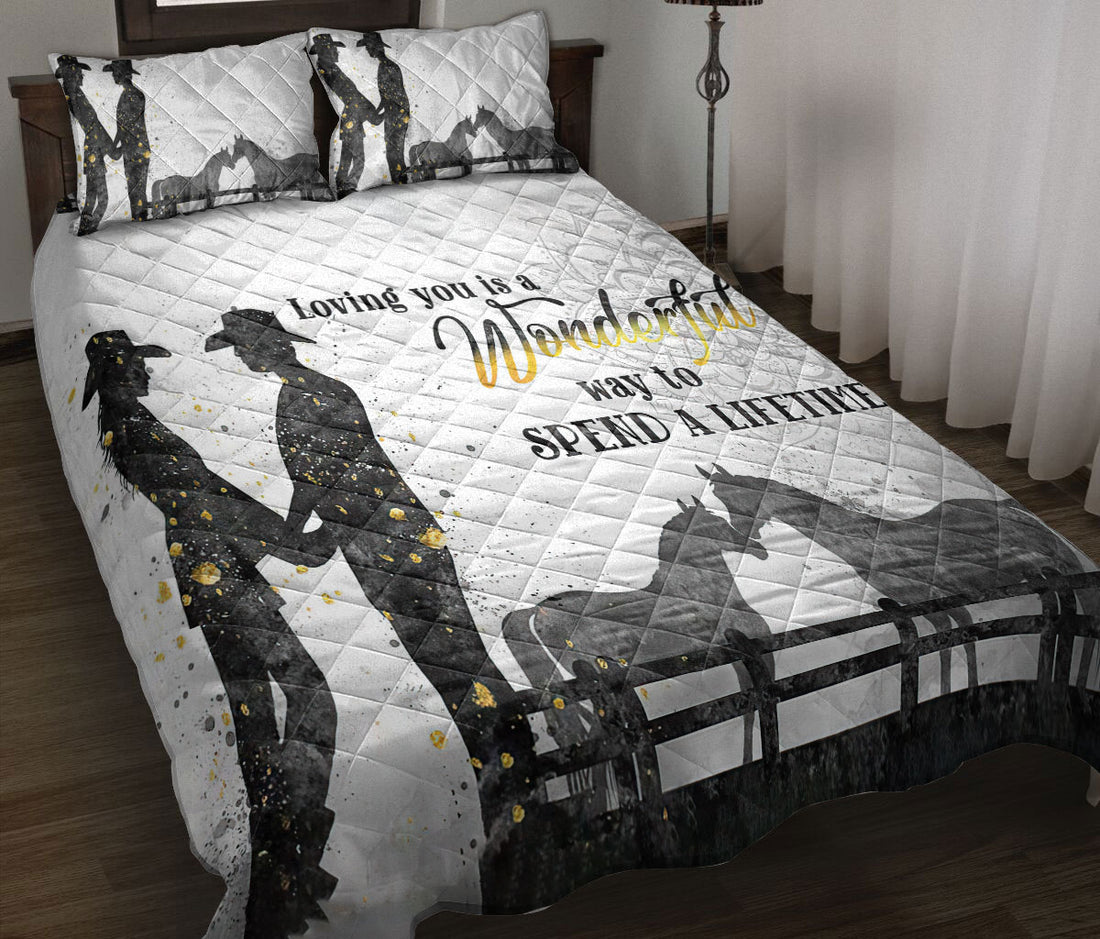Ohaprints-Quilt-Bed-Set-Pillowcase-Horse-Lover-Western-Cowboy-Cowgirl-Couple-Vintage-White-Grey-Love-Gift-Blanket-Bedspread-Bedding-2033-Throw (55'' x 60'')