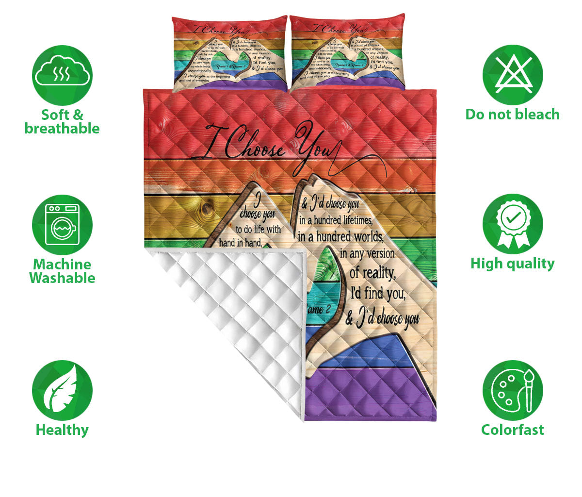 Ohaprints-Quilt-Bed-Set-Pillowcase-I-Choose-You-Lgbt-Pride-Rainbow-Heart-Hand-Love-Gift-Blanket-Bedspread-Bedding-1448-Double (70'' x 80'')