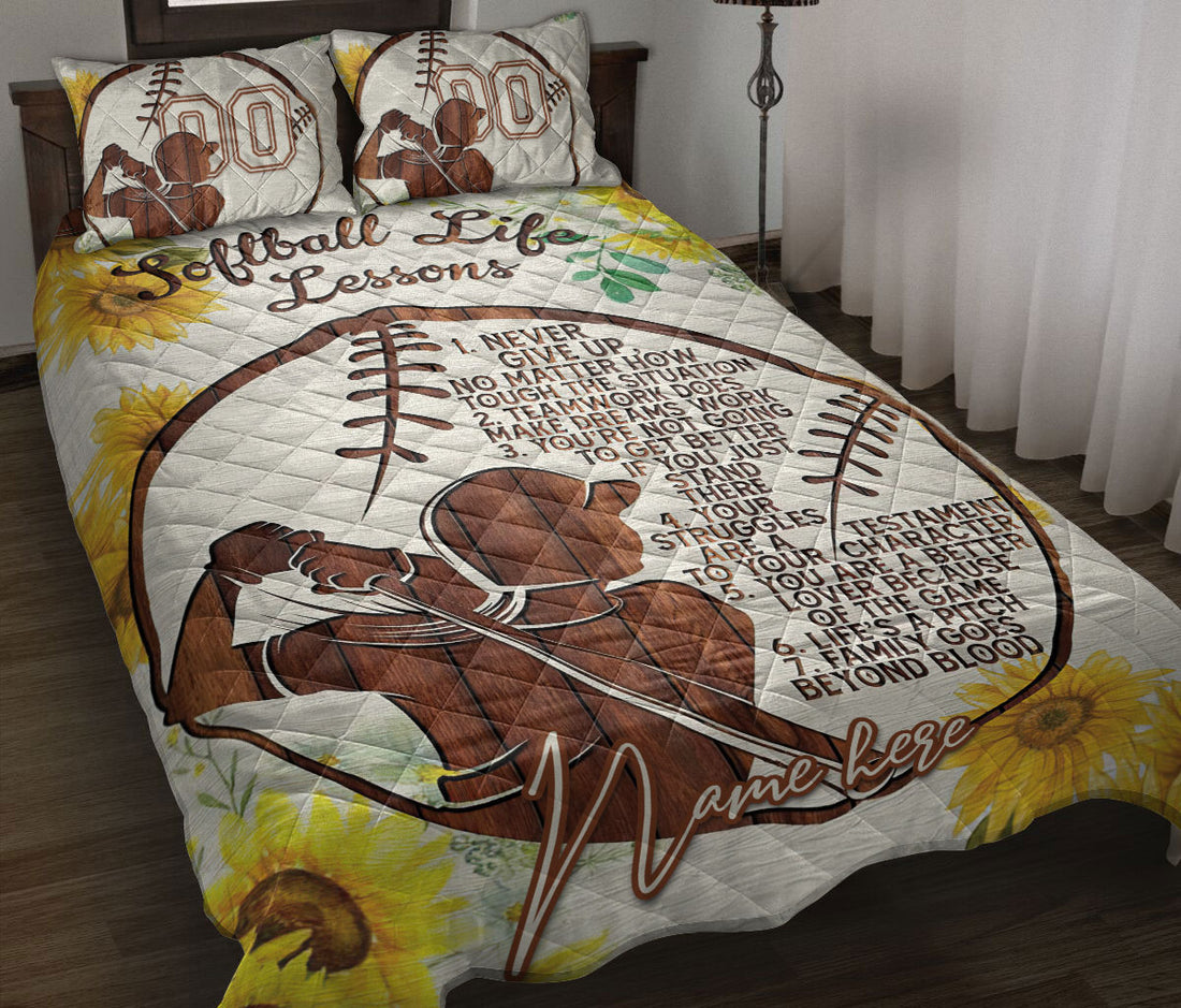 Ohaprints-Quilt-Bed-Set-Pillowcase-Softball-Life-Lesson-Sunflower-Girl-Batter-Custom-Personalized-Name-Number-Blanket-Bedspread-Bedding-3089-Throw (55'' x 60'')