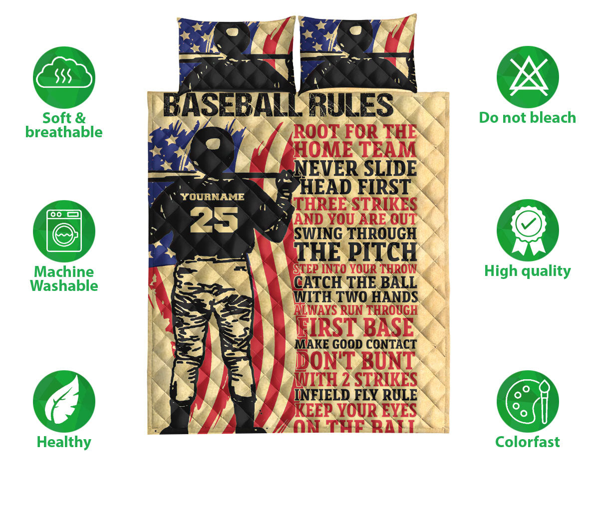 Ohaprints-Quilt-Bed-Set-Pillowcase-Baseball-Rule-Baseball-Boy-Player-Gift-Vintage-Custom-Personalized-Name-Number-Blanket-Bedspread-Bedding-3192-Double (70'' x 80'')