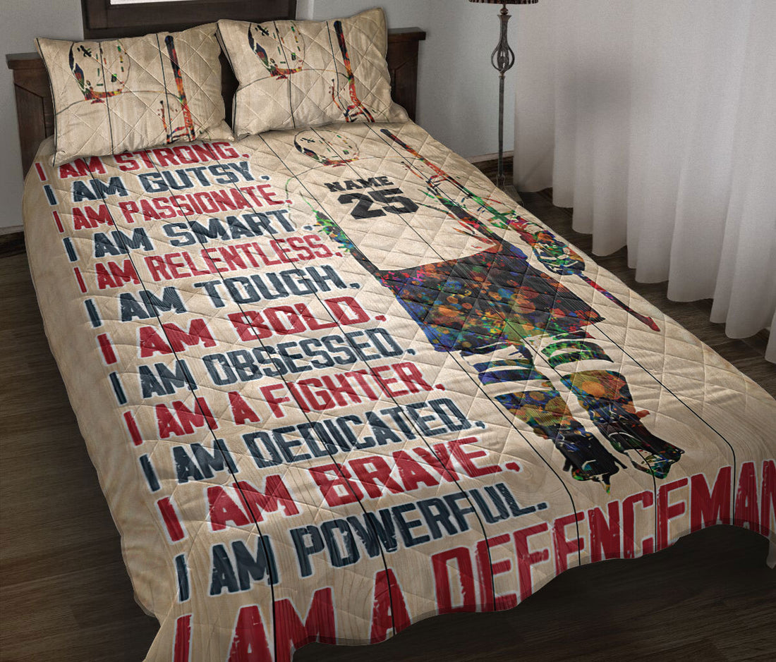 Ohaprints-Quilt-Bed-Set-Pillowcase-Hockey-Defenceman-Boy-Player-Fan-Watercolor-Custom-Personalized-Name-Number-Blanket-Bedspread-Bedding-3235-Throw (55'' x 60'')