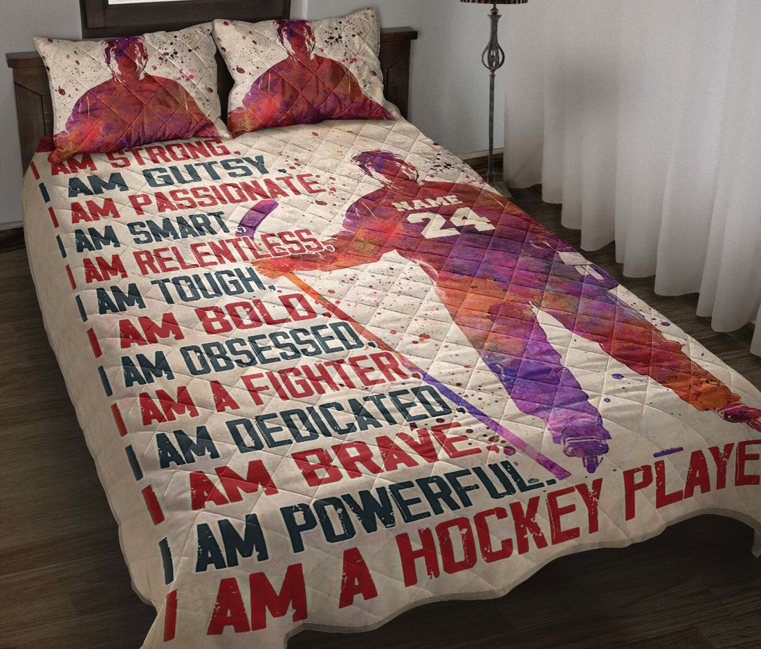 Ohaprints-Quilt-Bed-Set-Pillowcase-Hockey-Boy-Player-Fan-Idea-Watercolor-Vintage-Custom-Personalized-Name-Number-Blanket-Bedspread-Bedding-3236-Throw (55'' x 60'')