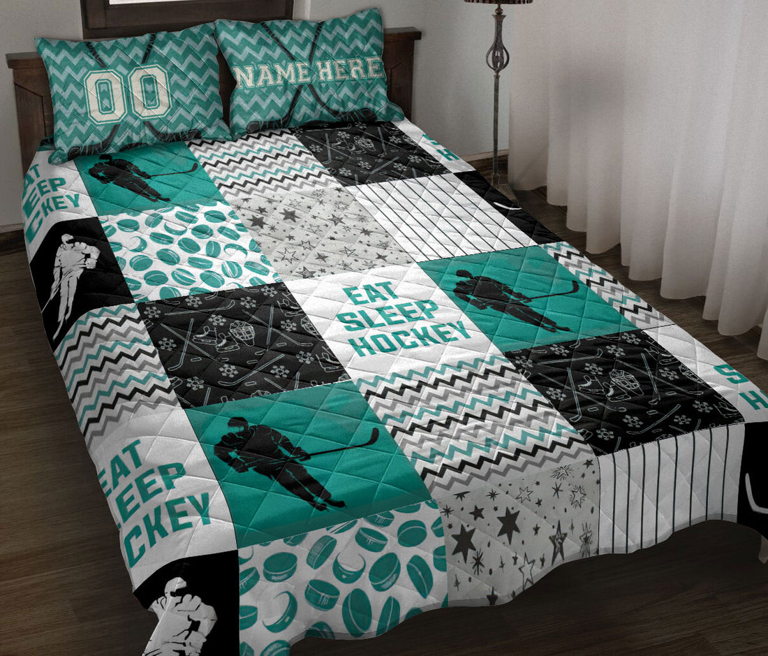 Ohaprints-Quilt-Bed-Set-Pillowcase-Eat-Sleep-Hockey-Boy-Player-Fan-Idea-Patchwork-Custom-Personalized-Name-Number-Blanket-Bedspread-Bedding-3237-Throw (55'' x 60'')