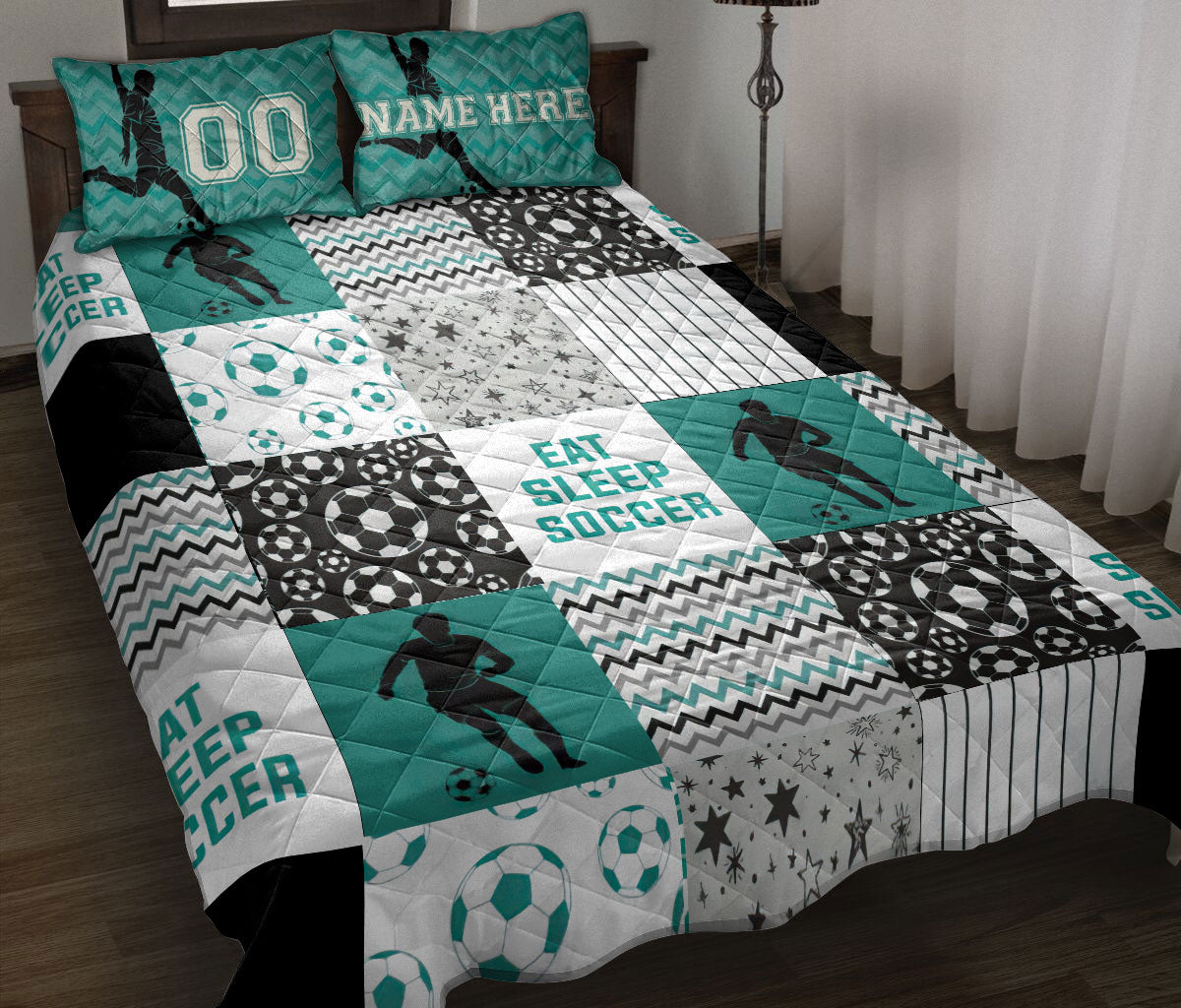 Ohaprints-Quilt-Bed-Set-Pillowcase-Eat-Sleep-Soccer-Boy-Player-Fan-Idea-Custom-Personalized-Name-Number-Blanket-Bedspread-Bedding-3372-Throw (55'' x 60'')