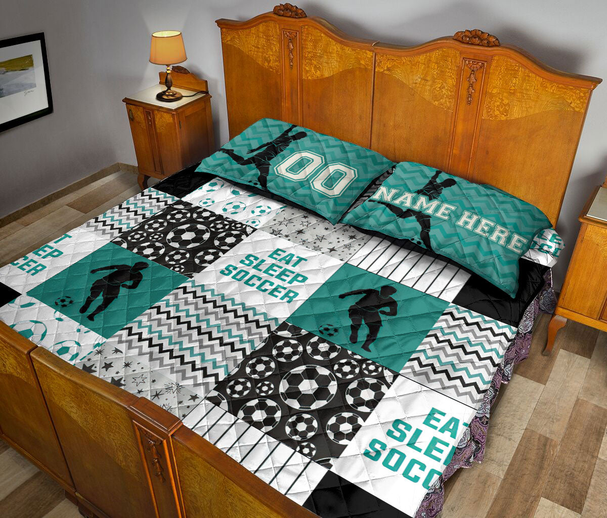 Ohaprints-Quilt-Bed-Set-Pillowcase-Eat-Sleep-Soccer-Boy-Player-Fan-Idea-Custom-Personalized-Name-Number-Blanket-Bedspread-Bedding-3372-King (90'' x 100'')