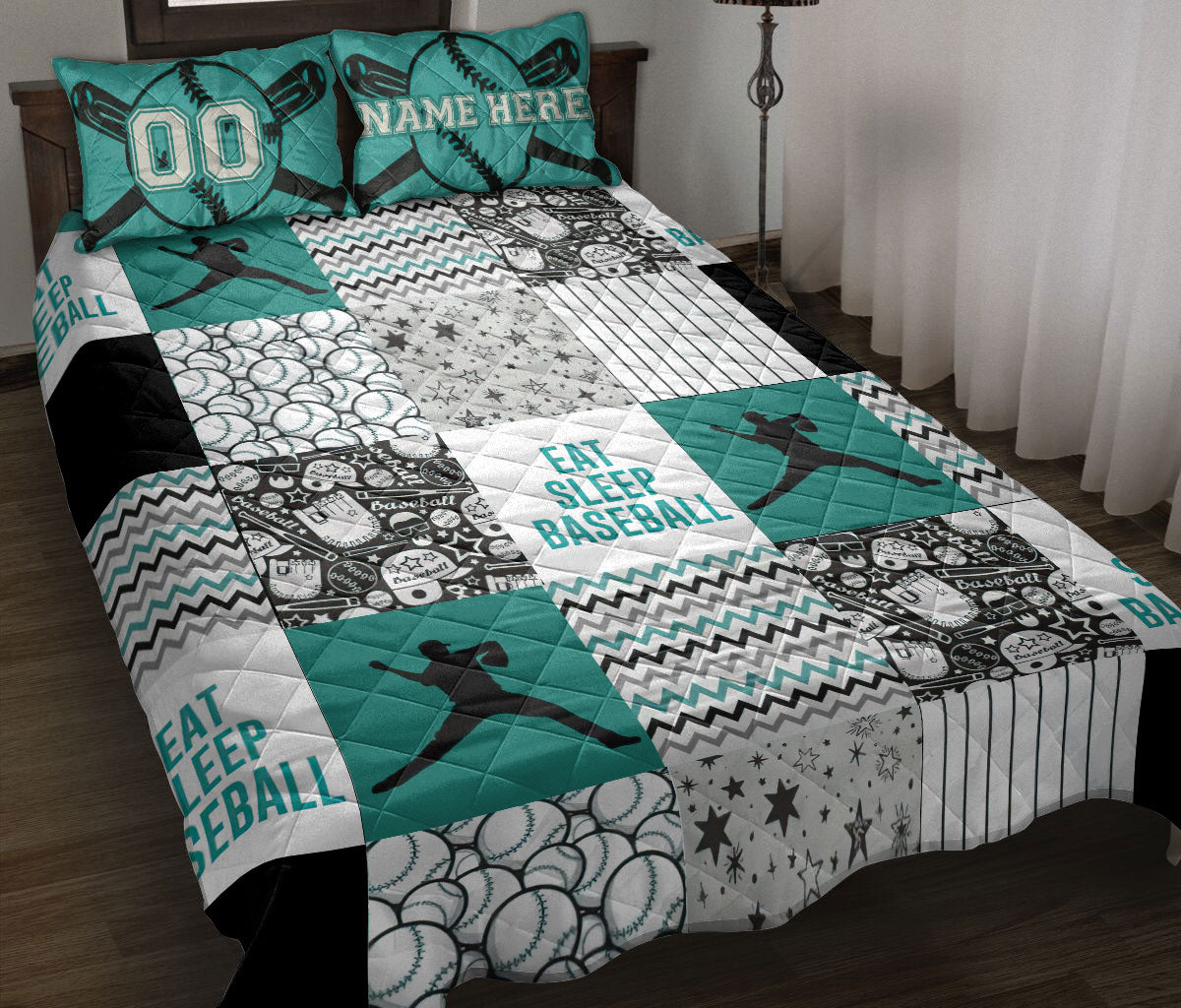 Ohaprints-Quilt-Bed-Set-Pillowcase-Eat-Sleep-Baseball-Boy-Player-Fan-Patchwork-Custom-Personalized-Name-Number-Blanket-Bedspread-Bedding-3194-Throw (55'' x 60'')