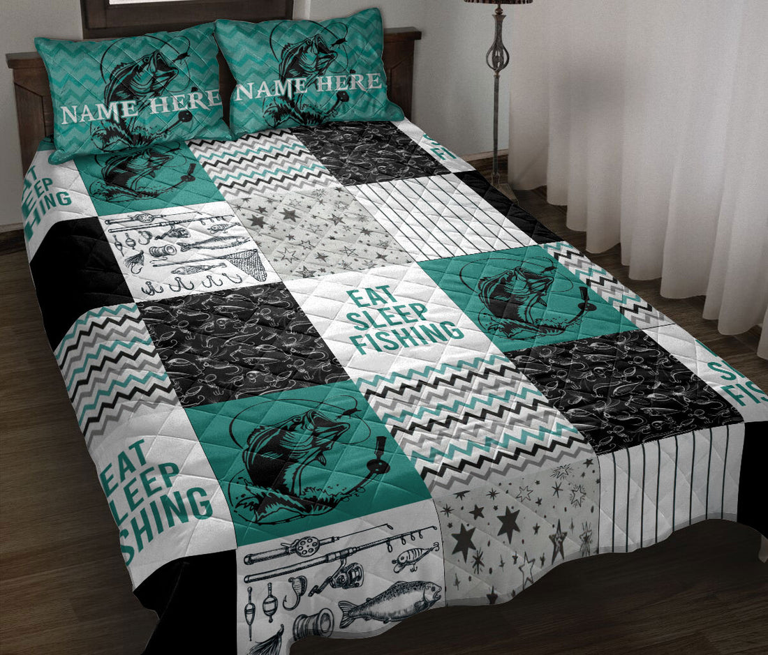 Ohaprints-Quilt-Bed-Set-Pillowcase-Eat-Sleep-Fishing-Lover-Patchwork-Fishermen-Gift-Idea-Custom-Personalized-Name-Blanket-Bedspread-Bedding-3250-Throw (55'' x 60'')