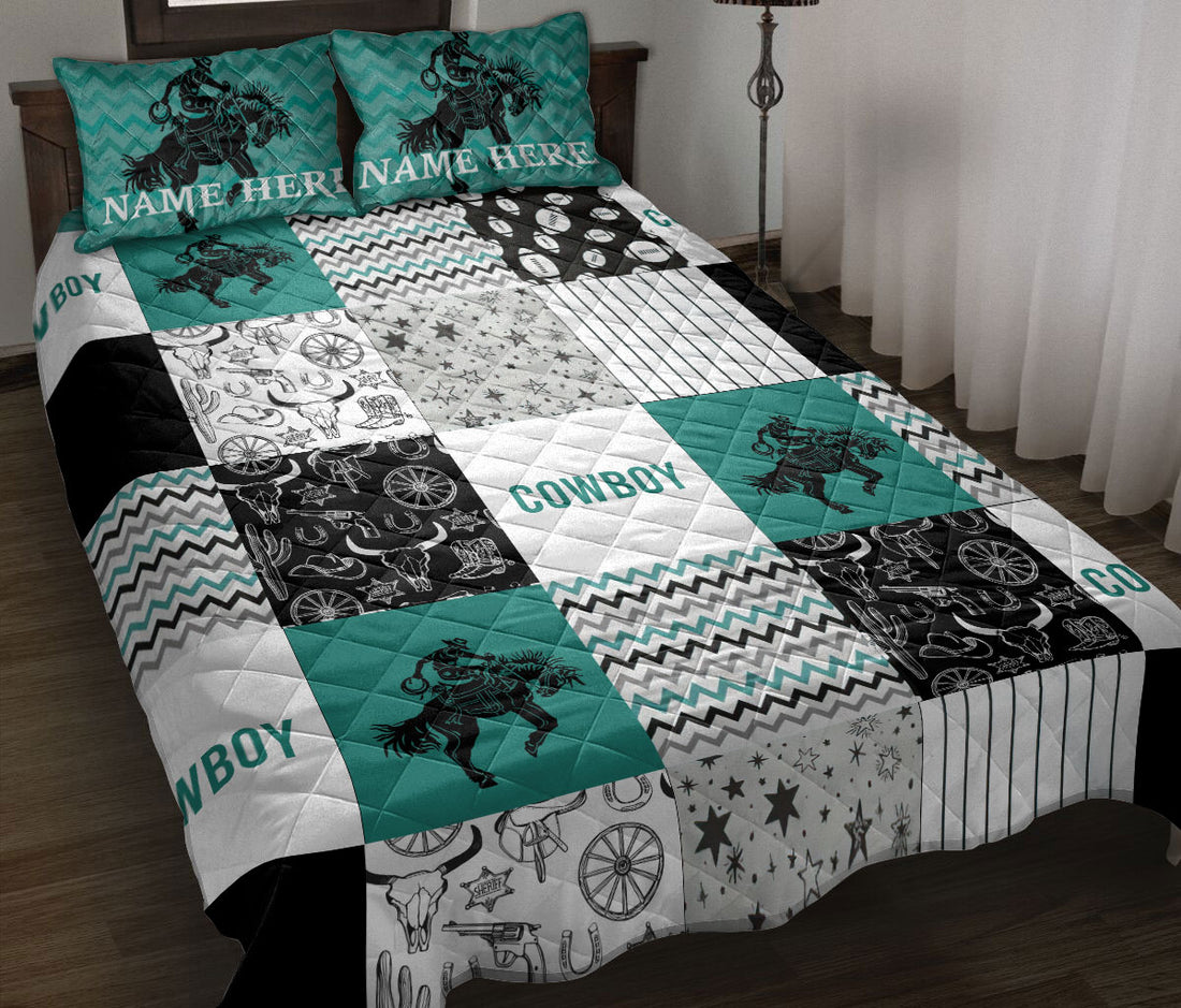 Ohaprints-Quilt-Bed-Set-Pillowcase-Cowboy-Patchwork-Western-Horse-Lover-Unique-Custom-Personalized-Name-Blanket-Bedspread-Bedding-3725-Throw (55'' x 60'')