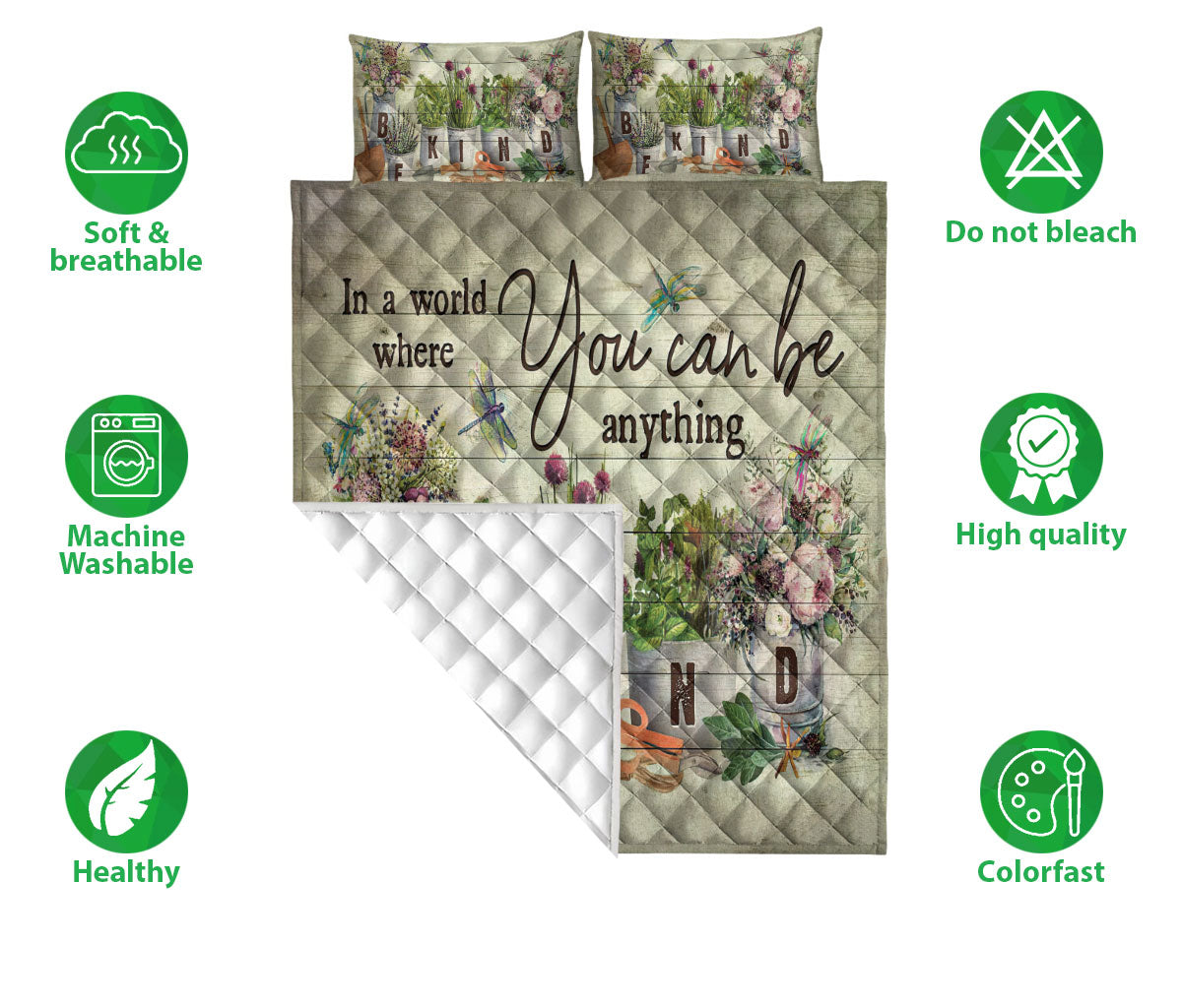 Ohaprints-Quilt-Bed-Set-Pillowcase-Gardening-Gardener-Plant-Flower-Lover-Vintage-Be-Kind-Wood-Pattern-Blanket-Bedspread-Bedding-1199-Double (70'' x 80'')
