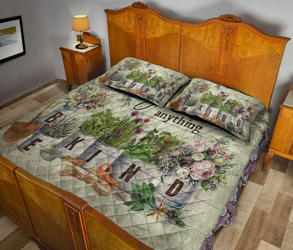 Ohaprints-Quilt-Bed-Set-Pillowcase-Gardening-Gardener-Plant-Flower-Lover-Vintage-Be-Kind-Wood-Pattern-Blanket-Bedspread-Bedding-1199-Queen (80'' x 90'')