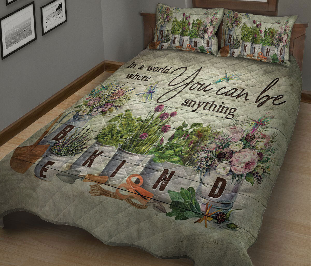 Ohaprints-Quilt-Bed-Set-Pillowcase-Gardening-Gardener-Plant-Flower-Lover-Vintage-Be-Kind-Wood-Pattern-Blanket-Bedspread-Bedding-1199-King (90'' x 100'')