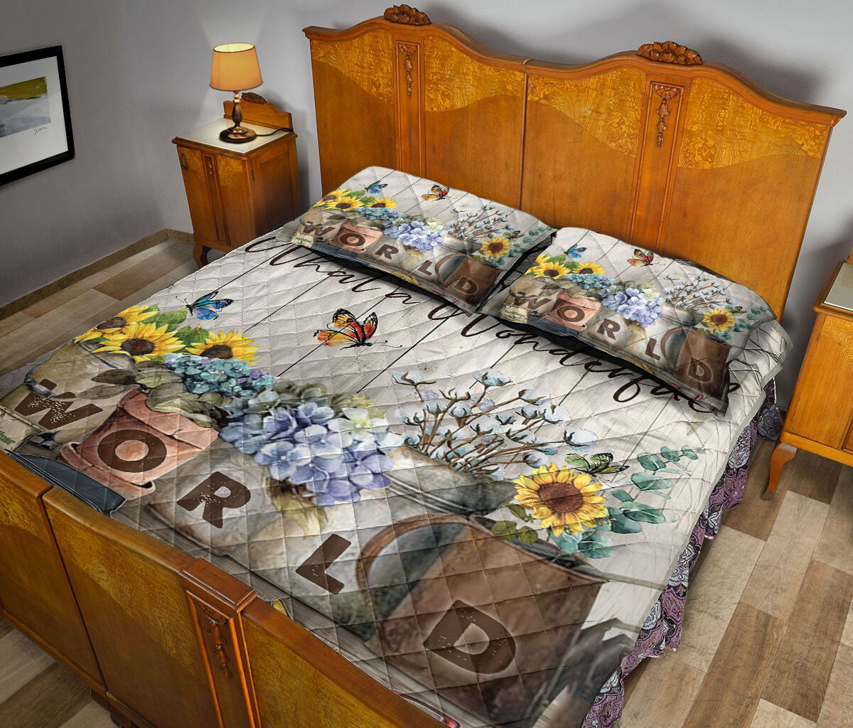 Ohaprints-Quilt-Bed-Set-Pillowcase-Flower-Plant-Butterfly-Gardening-Gardener-Spring-Wood-Pattern-Wonderful-World-Blanket-Bedspread-Bedding-1785-Queen (80'' x 90'')