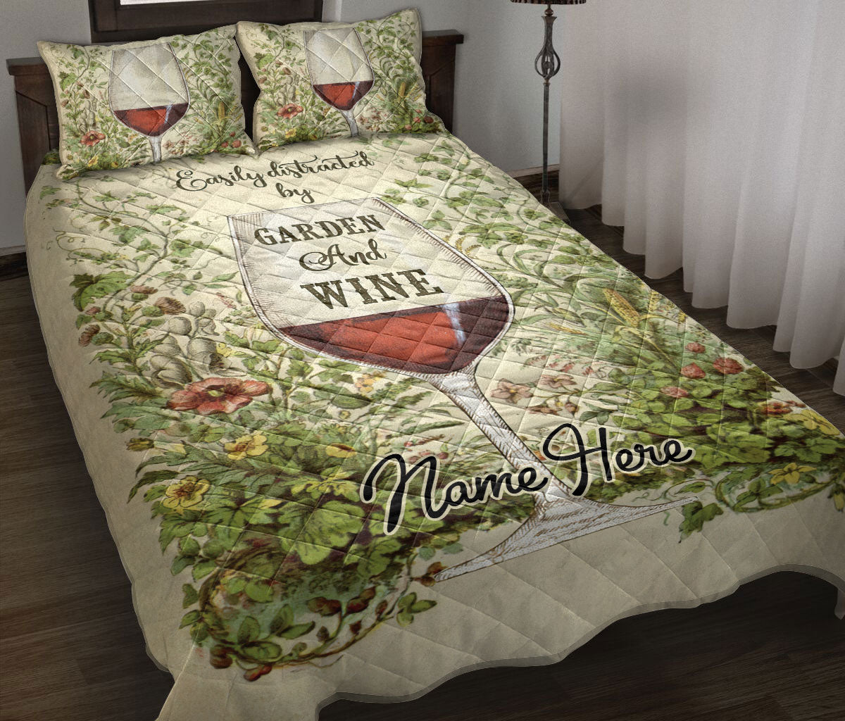 Ohaprints-Quilt-Bed-Set-Pillowcase-Garden-Wine-Wild-Gardening-Plant-Flower-Lover-Green-Custom-Personalized-Name-Blanket-Bedspread-Bedding-2374-Throw (55'' x 60'')