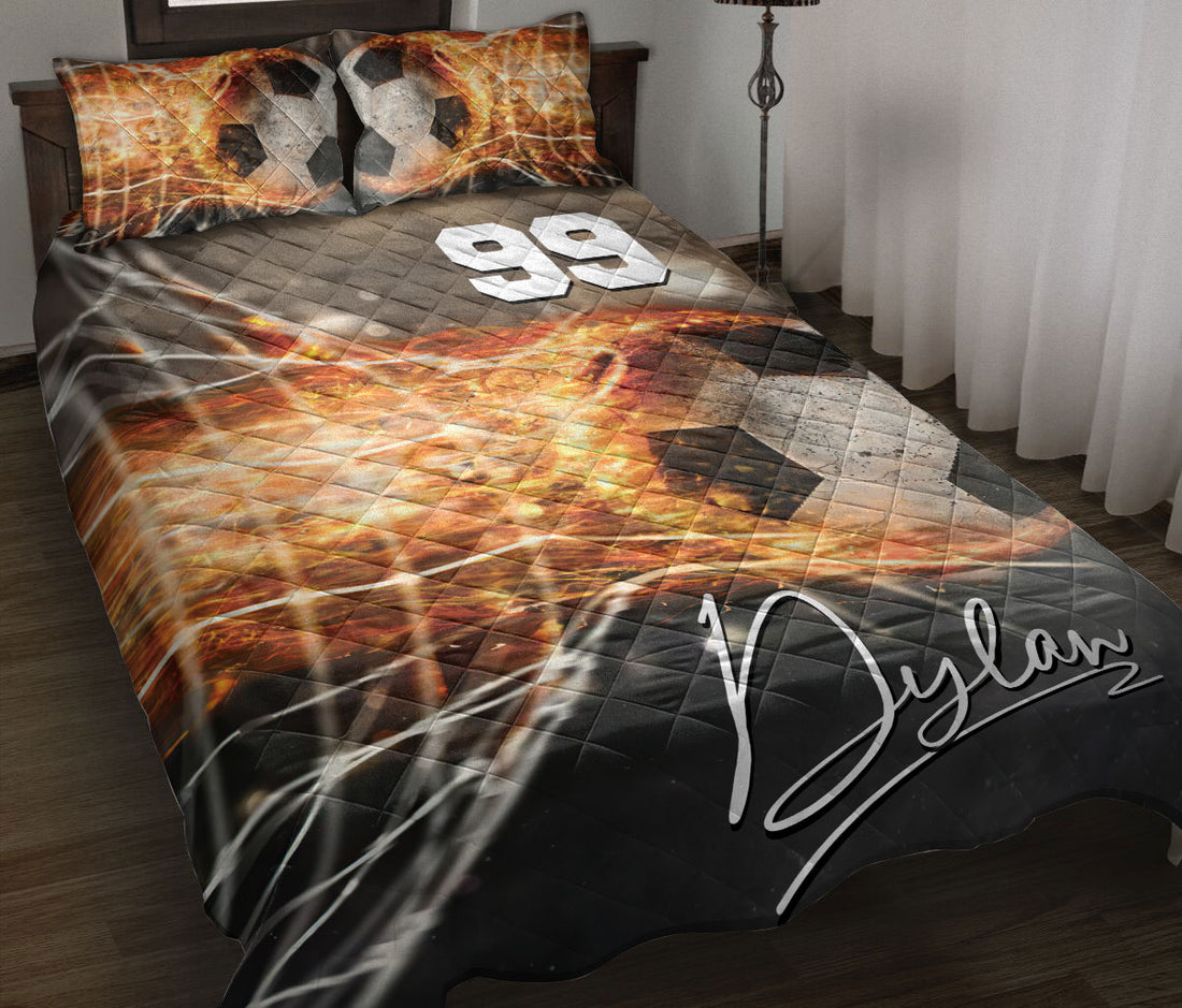 Ohaprints-Quilt-Bed-Set-Pillowcase-Soccer-Goals-Explode-Fire-Custom-Personalized-Name-Number-Blanket-Bedspread-Bedding-111-Throw (55'' x 60'')