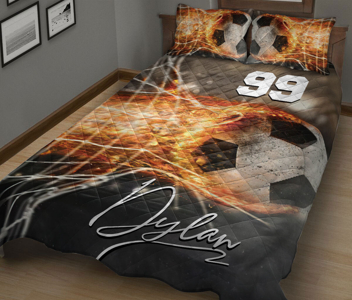Ohaprints-Quilt-Bed-Set-Pillowcase-Soccer-Goals-Explode-Fire-Custom-Personalized-Name-Number-Blanket-Bedspread-Bedding-111-King (90'' x 100'')