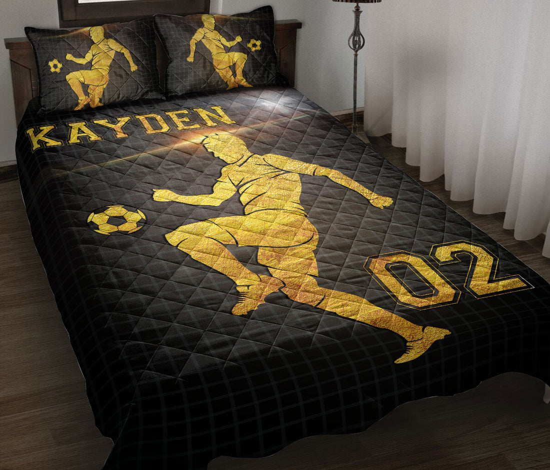 Ohaprints-Quilt-Bed-Set-Pillowcase-Soccer-Player-Gold-Fan-Lover-Gift-Custom-Personalized-Name-Number-Blanket-Bedspread-Bedding-3017-Throw (55'' x 60'')