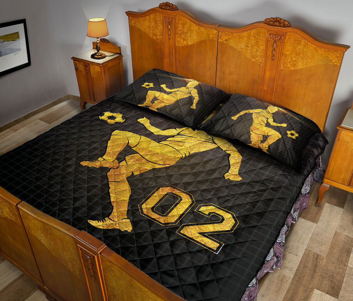 Ohaprints-Quilt-Bed-Set-Pillowcase-Soccer-Player-Gold-Fan-Lover-Gift-Custom-Personalized-Name-Number-Blanket-Bedspread-Bedding-3017-Queen (80'' x 90'')