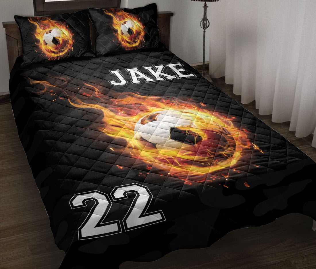 Ohaprints-Quilt-Bed-Set-Pillowcase-Soccer-Fireballs-Effect-Custom-Personalized-Name-Number-Blanket-Bedspread-Bedding-3014-Throw (55'' x 60'')