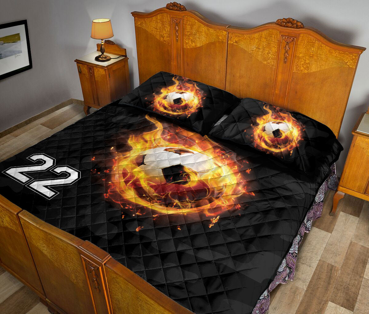 Ohaprints-Quilt-Bed-Set-Pillowcase-Soccer-Fireballs-Effect-Custom-Personalized-Name-Number-Blanket-Bedspread-Bedding-3014-Queen (80'' x 90'')