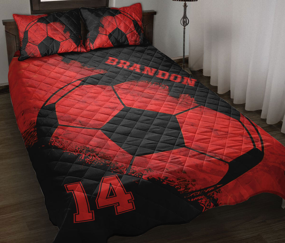 Ohaprints-Quilt-Bed-Set-Pillowcase-Soccer-Red-Black-Ball-Custom-Personalized-Name-Number-Blanket-Bedspread-Bedding-2974-Throw (55'' x 60'')